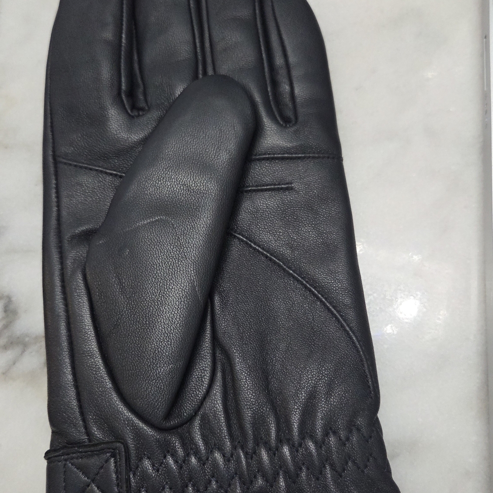 Men's Black Leather Driving Gloves Genuine Sheepskin Lined, Touchscreen Sz Large - Picture 6 of 8